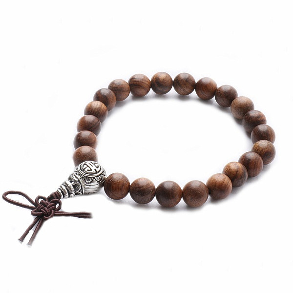 Buddha Mala náramek santalové dřevo - obvod cca 16 až 21 cm