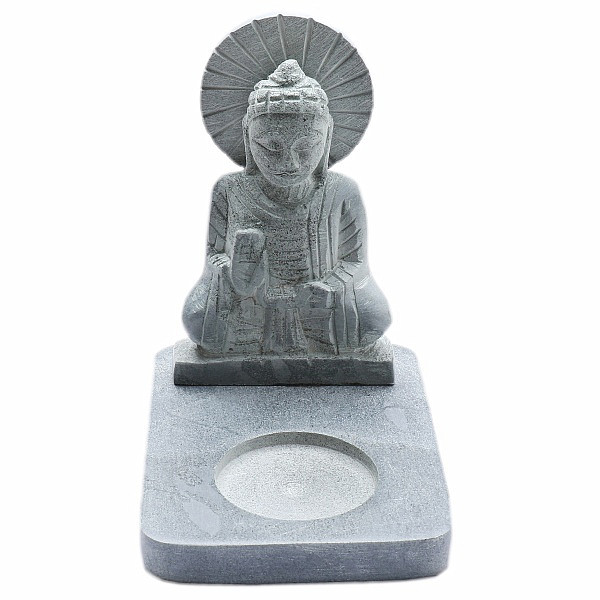 Buddha Ochránce z mastku se stojánkem na čajovou svíčku - 11 cm