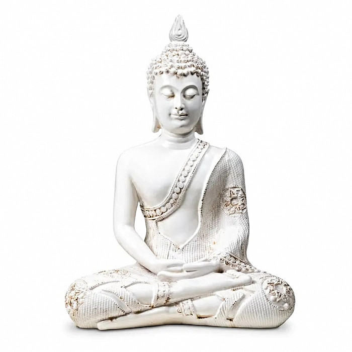 Buddha meditující thajská soška bílý starožitný vzhled - výška cca 14 cm