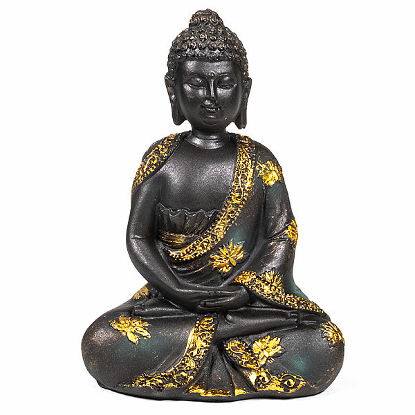 Buddha meditující zlatý starožitný vzhled - cca 16 cm