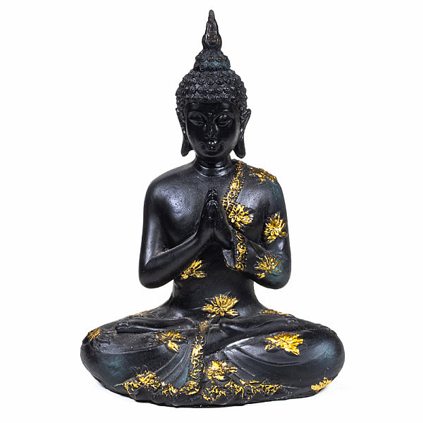 Buddha modlící se thajská soška starožitný vzhled černá barva - výška cca 23 cm