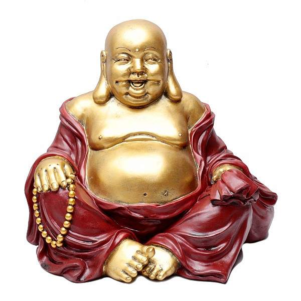 Buddha pro štěstí a prosperitu v červeném hávu - výška cca 23 cm