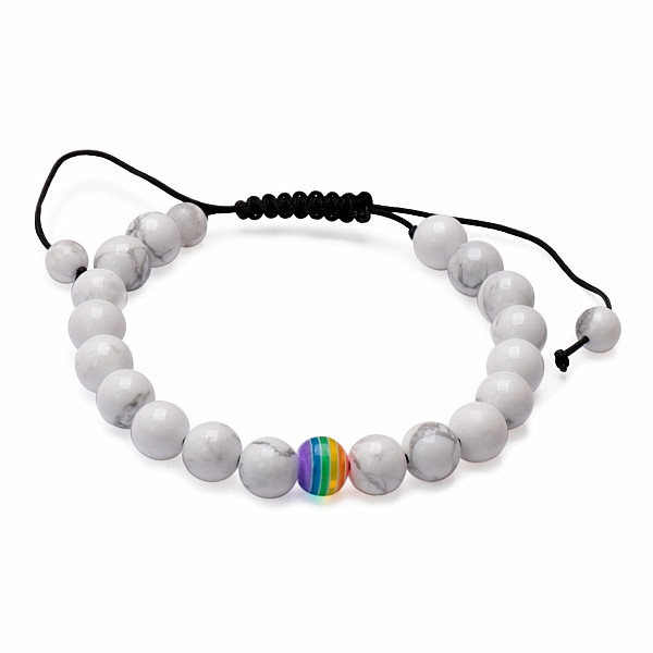 Howlit bílý s barevným korálkem náramek se Shamballa zapínáním - obvod 16 až 24 cm