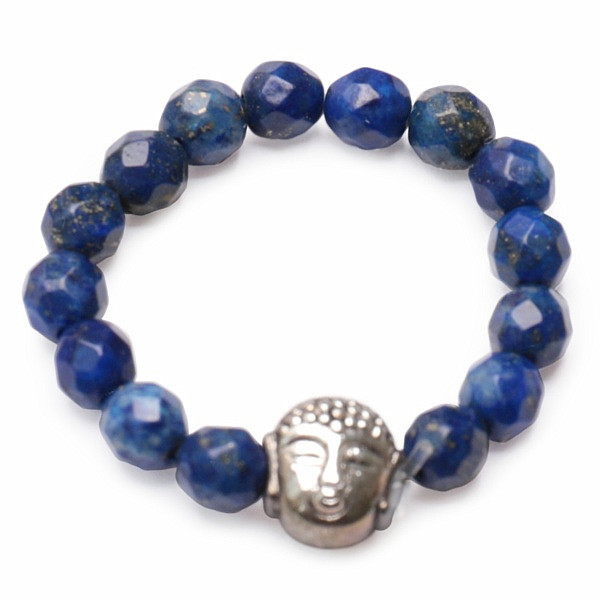 Lapis Lazuli prsten elastický s hlavou Buddhy - 58 - 63 mm (US 9 - 11