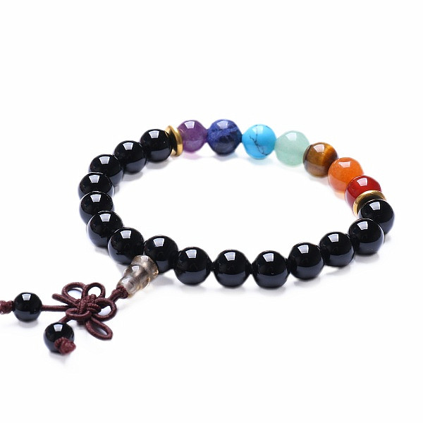 Onyx Buddha mala náramek čakrový - obvod cca 16 až 21 cm