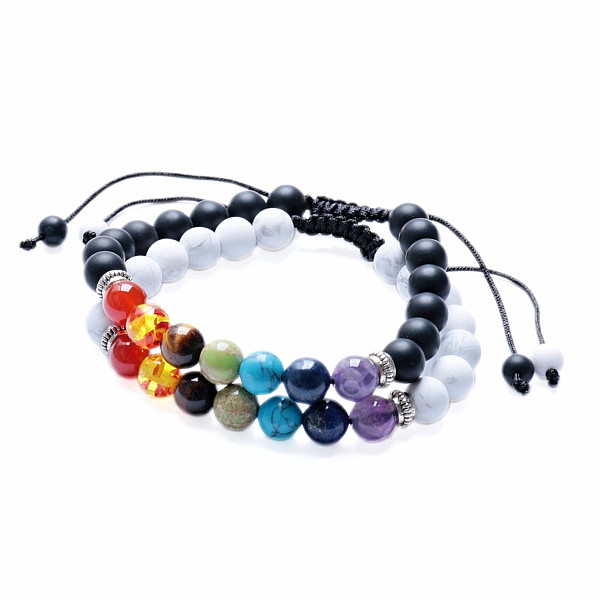 Sada čakrových náramků Black and White se Shamballa zapínáním - obvod cca 16 až 22 cm