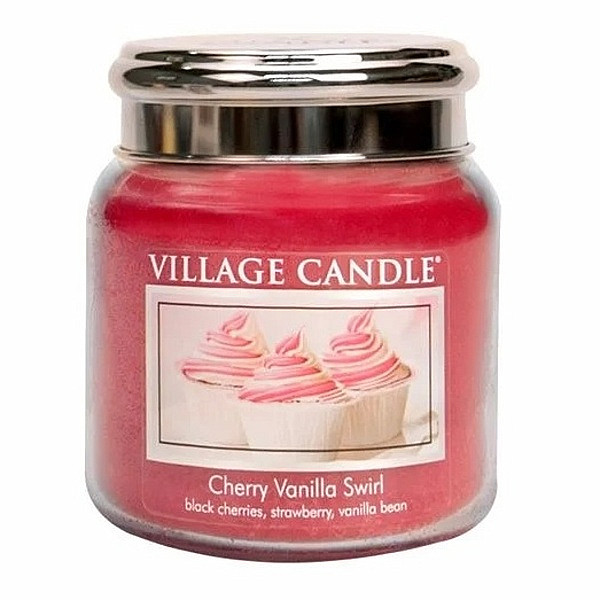 Village candle Cherry Vanilla Swirl - višeň a vanilka vonná svíčka ve skle 390 g - cca 390 g