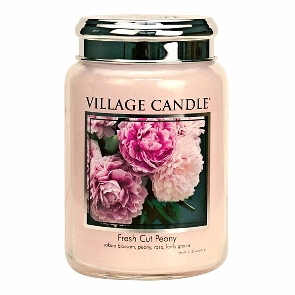 Village candle Fresh cut peony - Pivoňky vonná svíčka ve skle 602 g - cca 602 g