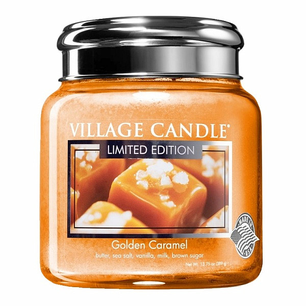 Village candle Golden caramel - zlatý karamel vonná svíčka ve skle 390 g - cca 390 g