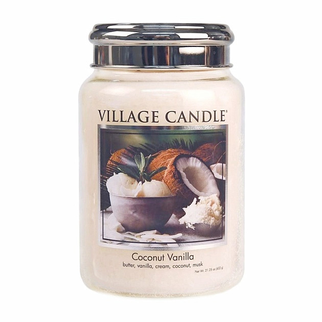 Village candle Kokos a vanilka - Coconut Vanilla vonná svíčka ve skle 602 g - cca 602 g