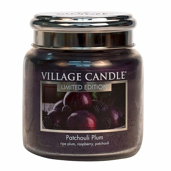 Village candle Patchouli Plum - švestka a pačuli vonná svíčka ve skle 390 g - cca 390 g