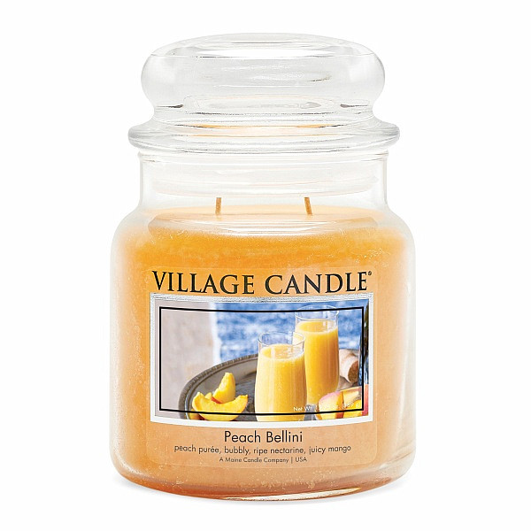 Village candle Peach Bellini - broskvové bellini vonná svíčka ve skle 390 g - cca 390 g