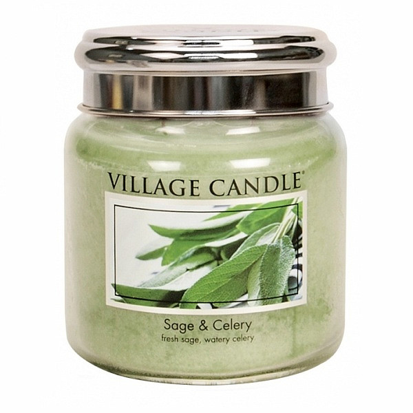 Village candle Sage Celery - svěží šalvěj vonná svíčka ve skle 390 g - cca 390 g