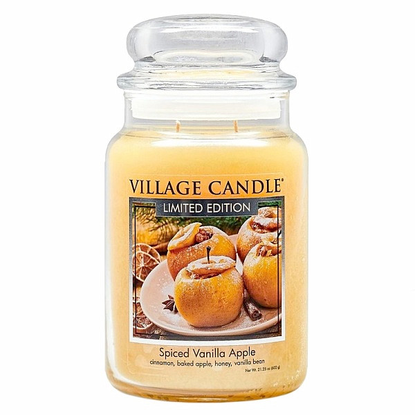 Village candle Spiced vanilla apple - pečené vanilkové jablko vonná svíčka ve skle 602 g - cca 602 g