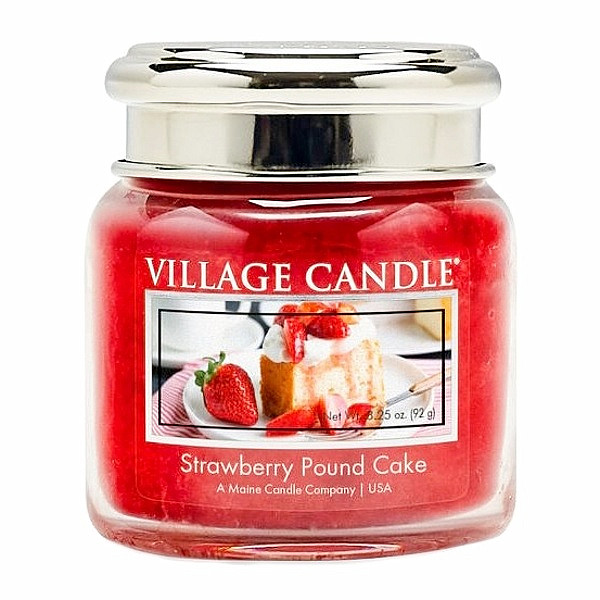 Village candle Strawberry pound cake - jahodový koláč vonná svíčka ve skle 92 g - cca 92 g