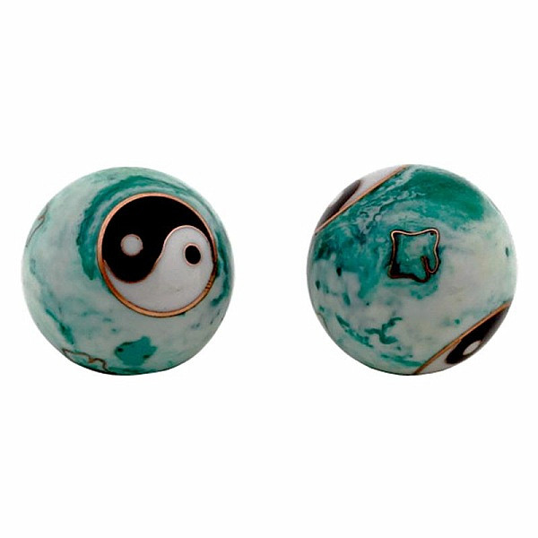 Zdravotní čínské meditační kuličky proti stresu Yin Yang white/green marbled - cca 3