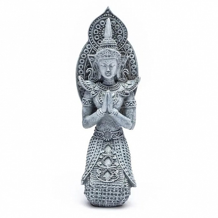 Buddha modlící se thajská soška šedá 21 cm - výška cca 21 cm