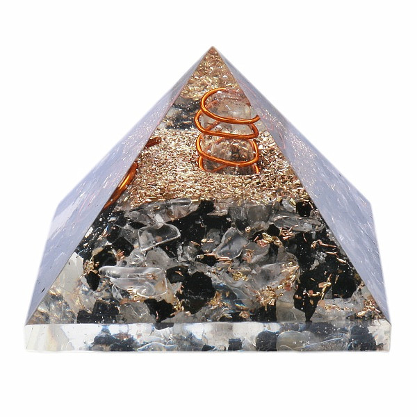 Orgonit pyramida křišťál a turmalín s krystalem křišťálu - 4 x 4 cm