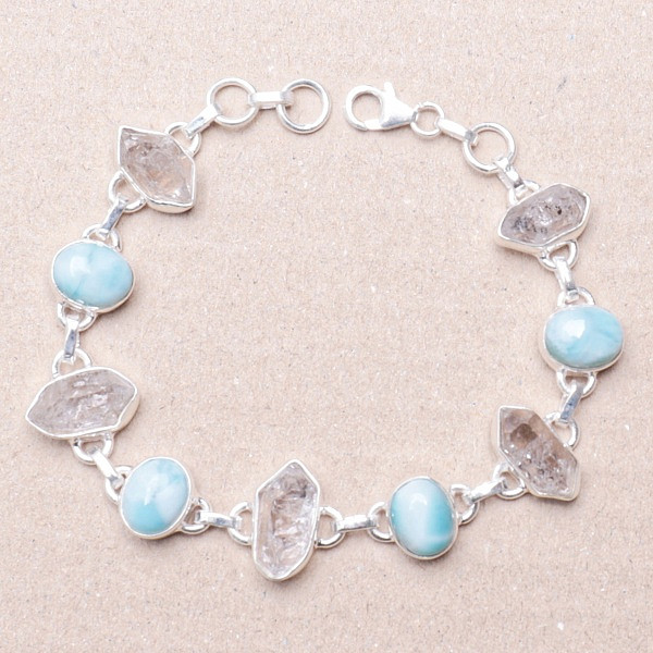 Larimar a Herkimer diamant náramek stříbro Ag 925 59024 - 19 - 20 cm