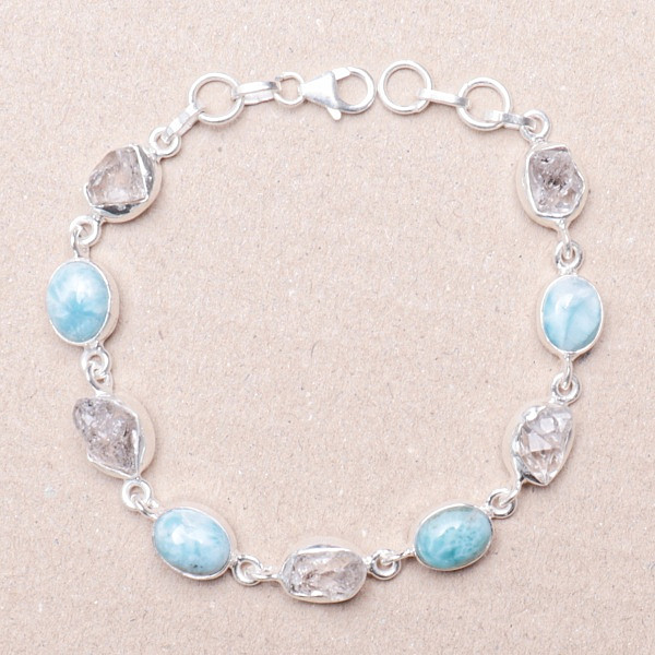 Larimar a Herkimer diamant náramek stříbro Ag 925 59028 - 18 - 19 cm