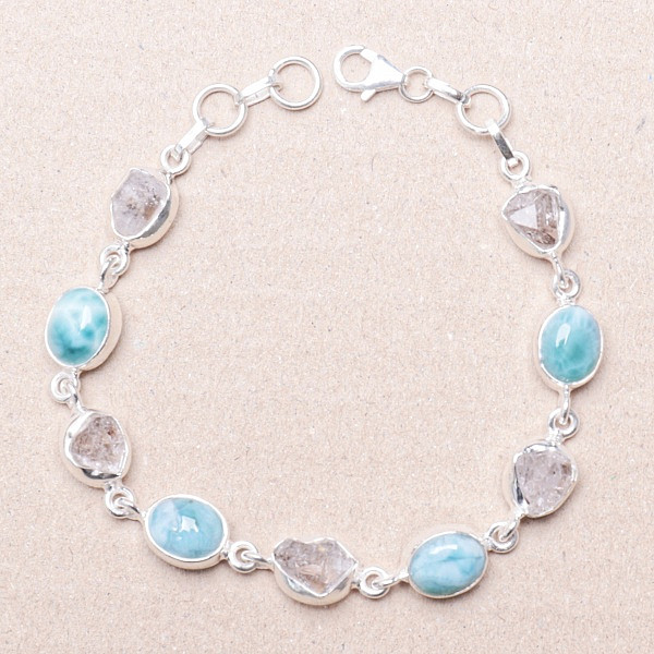 Larimar a Herkimer diamant náramek stříbro Ag 925 59029 - 19 - 20 cm