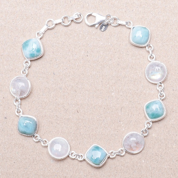 Larimar a měsíční kámen náramek stříbro Ag 925 76692 - 18 - 19