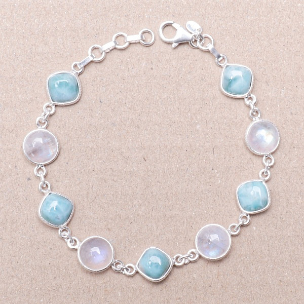 Larimar a měsíční kámen náramek stříbro Ag 925 76696 - 18 - 19