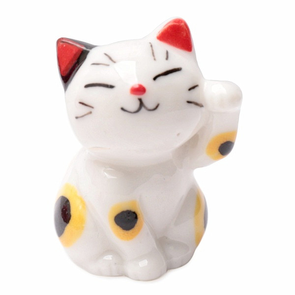 Maneki neko mávající kočka pro štěstí soška porcelánová bílá - cca 3