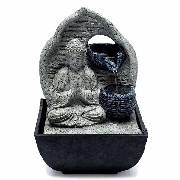 Pokojová fontána Modlící se Buddha šedý 18 cm - cca 18 cm