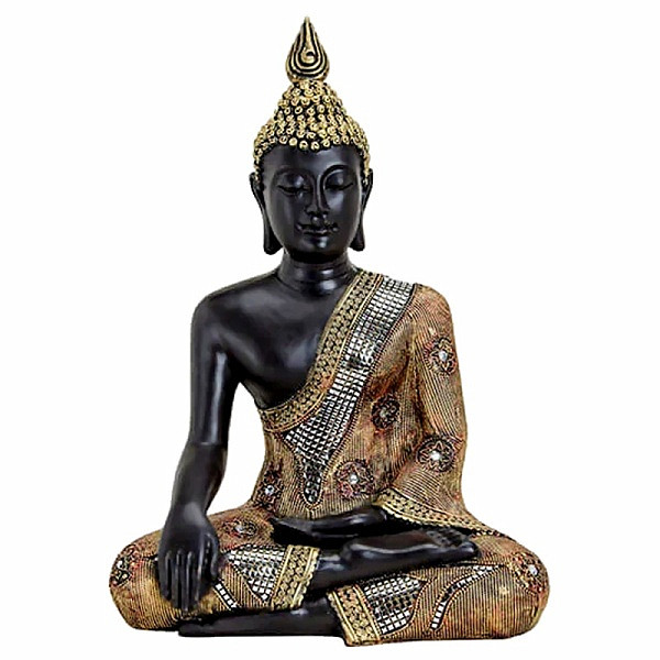 Buddha dotýkající se země thajská soška černozlatá 45 cm - 45 cm