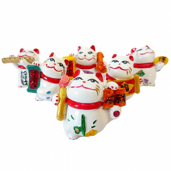 Maneki neko sada 6 koček pro štěstí - 6 x cca 5 cm