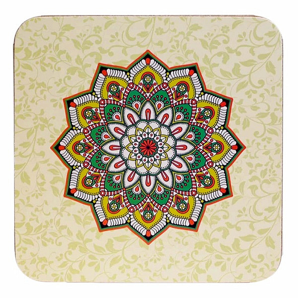 Sada 6 Feng Shui podtácků Zelená mandala - cca 10 cm