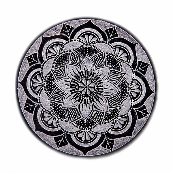 Stojánek z mastku na vonné tyčinky Mandala černo-šedá 13 cm - 13 cm