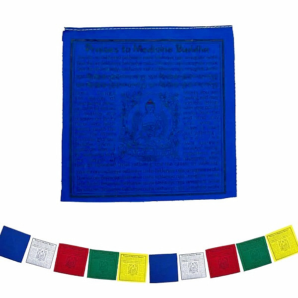 Tibetské modlitební praporky Buddha léčitel 10 ks - délka cca 210 cm