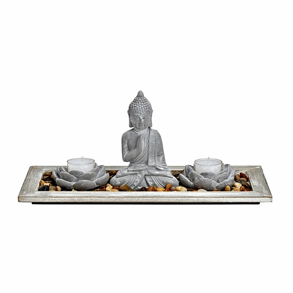 Buddha japonská soška se stojánky na čajové svíčky 14 cm - 14 x 14 x 33 cm