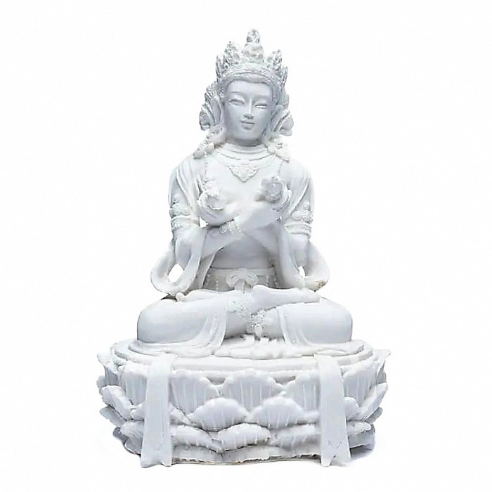 Buddha soška s dorje a zvonky barva bílá - výška cca 17 cm