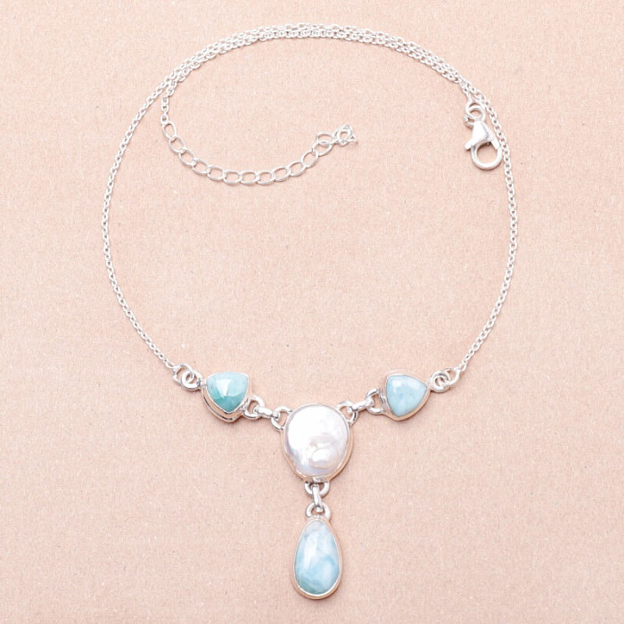 Larimar náhrdelník stříbro Ag 925 14467 - 35 - 39 cm