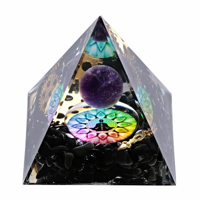 Orgonit pyramida s obsidiánem - 6 x 6 x 6