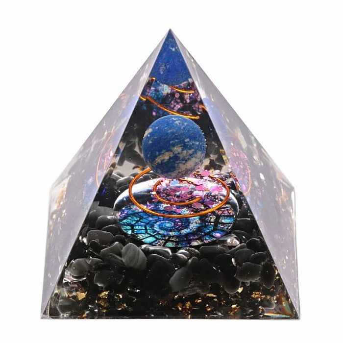 Orgonit pyramida s obsidiánem a lapis lazuli - 6 x 6 x 6