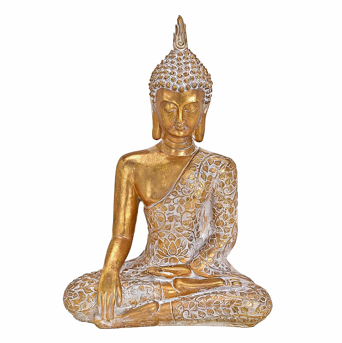 Buddha dotýkající se Země thajská soška s patinou barvy zlata 43 cm - výška cca 43 cm