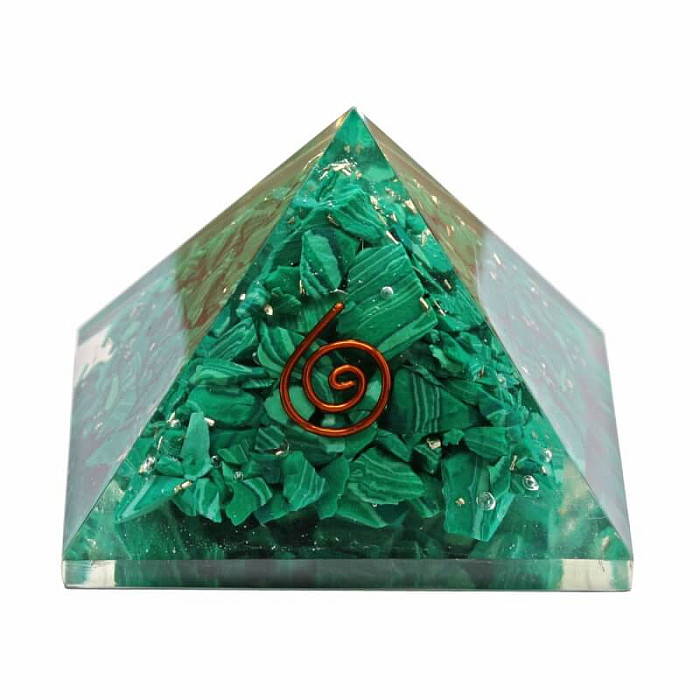 Orgonit pyramida s malachitem - 4 x 4 cm